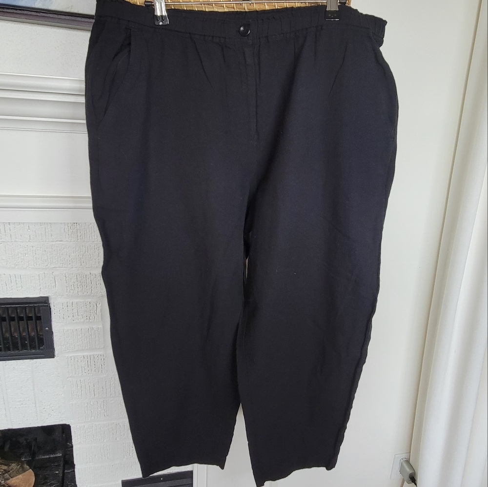 Eileen Fisher Black Cotton/Linen/Ramie Blend Button Pant Size Large
